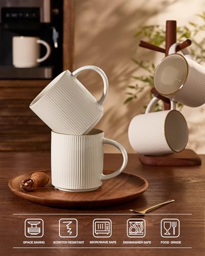 famiware Coffee Mug Set of 4, Star 16 oz Large Mugs Cup Set with Handle | Ceramic Mug for Coffee, Latte, Tea, Stackable Drinkware Set, Microwave & Dishwasher Safe, White - color: White, size: 4 Count (Pack of 1)