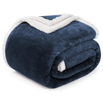 BEAUTEX Sherpa Fleece Twin Blankets Soft Fluffy Flannel Plush Cozy | Fuzzy Navy Cuddle Blanket for Couch, Bed, Sofa, Adults (60" x 80", Navy) - color: Navyblue, size: Twin-60"x80"