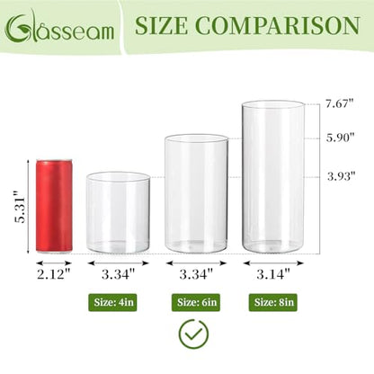 Glasseam Cylinder Vases for Centerpieces, 6Pcs Clear Glass Vase for Flowers | Hurricane Pillar, Floating Candle Holder, Modern, Small Home Decorations, Table Centerpieces, Wedding, Party, 6In - size: 6In