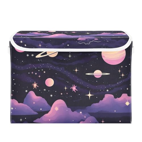 Abstract Planets Storage Bins with Lids and Carrying Handle,Foldable Storage Boxes Organizer Containers Baskets Cube with Cover for Home Bedroom Closet Office - color: Abstract Planets
