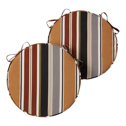 Greendale Home Fashions Set of 2 Outdoor 18 inch Round Patio Dining Chair Pads – Comfortable Fiber-Filled Seat Cushions with Ties, Reversible Polyester Fabric, Brick Stripe - color: Brick Stripe