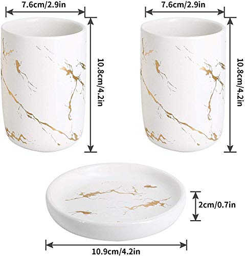 Cream Bathroom Accessories Set Complete, 4 Pcs Ceramic Bathroom Decorations Accessories Sets Includes Lotion Dispenser, 2 Tumblers and Soap Dish for Bath Decor, Countertop Vanity Organize