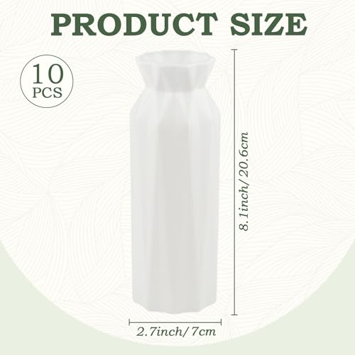 Haploon Plastic Vases 10 Pack Composite Flower Vase Conic Floral Holder | Small Tall Fake Flowerpot, Centerpiece Center Wedding Party Arrangement, Modern Living Room Table Décor, White Vases
