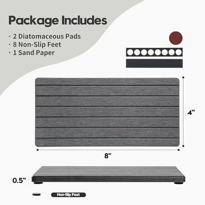 2PCS Diatomite Water Absorbing Stone Drying Tray Mat for Bathroom & Kitchen Counter, Instant Dry Drink Bar Coaster, Vanity Sink Caddy Organizer, Dish Soap Sponge Holder, Dark Gray, 8"x3.8" - color: 2pcs - 8"x 3.8" - Dark Gray