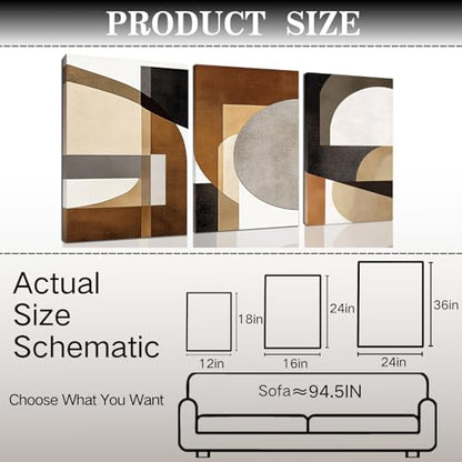Wivsev Neutral Abstract Wall Art,Black and Beige Canvas Wall Art,Modern Brown Wall Decor,Minimalist Abstract Painting for Bedroom,Living Room,Office (24" x 36" x 3 pcs) - size: 24" x 36" x 3 pcs