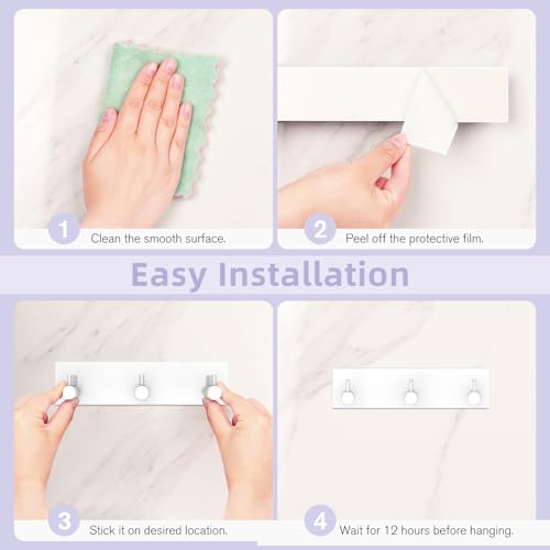 VIS'V Key Holder Wall Mount, Small Adhesive Key Hanger with 3 Hooks, White | Metal Material, No Drilling, Extra Adhesive Strip, Suitable for Entryway, Hallway, Doorway, Kitchen, Garage, Camper - color: White