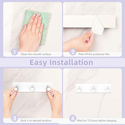 VIS'V Key Holder Wall Mount, Small Adhesive Key Hanger with 3 Hooks, White | Metal Material, No Drilling, Extra Adhesive Strip, Suitable for Entryway, Hallway, Doorway, Kitchen, Garage, Camper - color: White