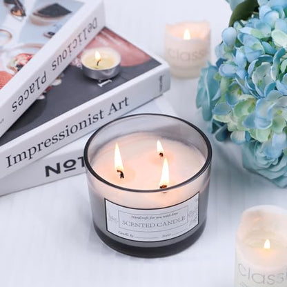 CONNOO 6 Pack 16oz Gray Wide Mouth Glass Candle Jars | Empty Wide Mouth Glass, Bamboo Lids, Sticky Warning Labels, Candle Wick Kit, Dishwasher Safe - color: 6 Pack-Gray