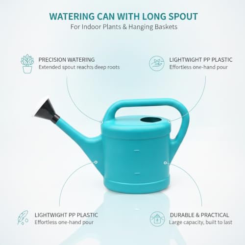 Long Spout Watering Can for Indoor Plants, Lightweight Blue PP Plastic with Narrow Tip for Precise Pouring - size: 12.99 x 3.35 x 9.84 in