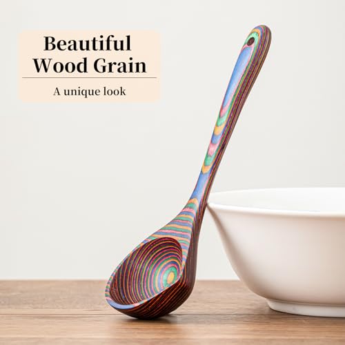 Gudamaye Pakkawood Rainbow Deep Soup Ladle with Spout, 9.6 inch Big Soup Ladle for Cooking - style: 1 PC Rainbow Ladle with Spout