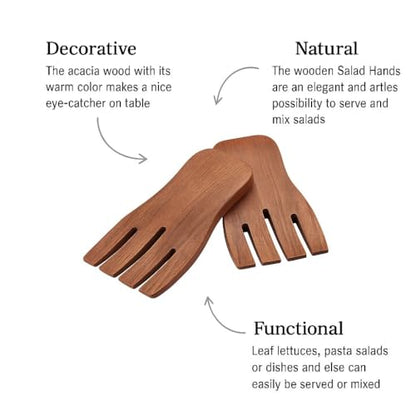 Salad Hands, Acacia Wood Salad Servers, Great for Tossing and Serving Salad, Pasta and More, 7-inch (Acacia Wood, Brown Salad Serving Set of 2)