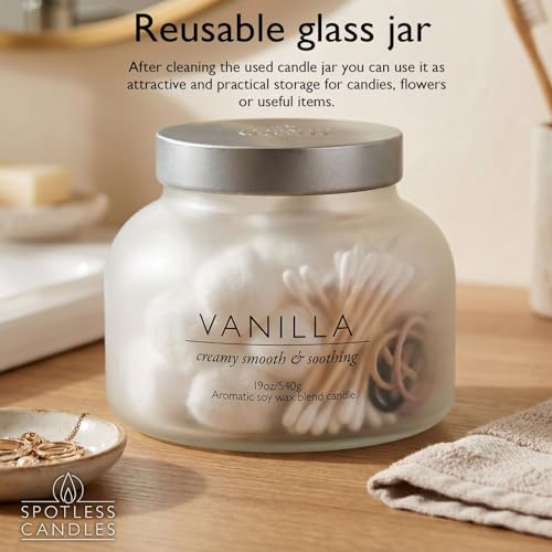 Vanilla Volcano Candle 19oz: 80-Hour Burn, Creamy Smooth Vanilla Scent, Hybrid Soy Wax, Crackling Wood Wick, Cream Matte Glass Jar, Gold Foil Gift Box by Spotless Candles - color: Vanilla 19, size: 19oz