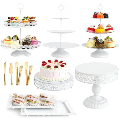 11 Pcs White Metal Cake Stand Set, Elegant Dessert Table Display Set for Party, Cupcake Stand & Candy Table Display Sets for Wedding, Birthday Celebration - color: White