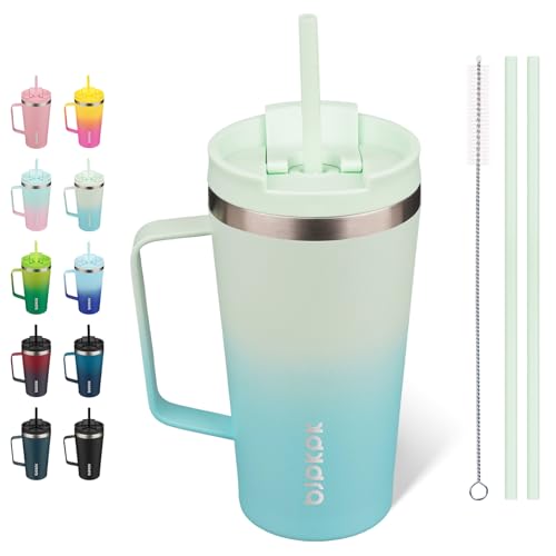 BJPKPK 18oz Insulated Tumbler with Handle, Lid & Straw, Stainless Steel | Double Wall Vacuum Insulated Coffee Travel Mug - Keeps Cold & Hot, BPA Free, Cupholder Fit for Office, Gym & Travel - color: Mint, size: 18 Ounces