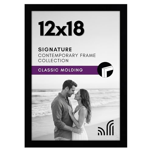 Americanflat 12x18 Poster Frame with Shatter-Resistant Glass - Signature Collection - Gallery-Style Frames Made of Engineered Wood - Photo Frame for Wall Display - Black - color: Black, size: 12x18