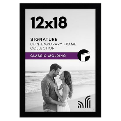 Americanflat 12x18 Poster Frame with Shatter-Resistant Glass - Signature Collection - Gallery-Style Frames Made of Engineered Wood - Photo Frame for Wall Display - Black - color: Black, size: 12x18