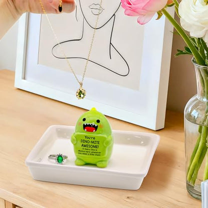 PUDDING CABIN Funny Birthday Gifts for Women Dinosaur Ring Holder Dish for Rings Earrings Necklace Bracelets Jewelry Organizer Cute Room Decor, Mothers Day Gift for Mom Friendship Christams - style: Cheer Up Dinosaur