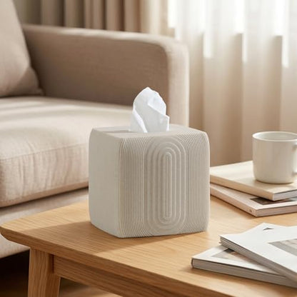Tissue Box Cover Square, Sandstone Look, Special Texture, Beige | Modern,Facial Tissue Holder,Cube Toilet Paper Dispenser,for Bathroom Kitchen Bedroom Living Room Office Hotel Cafe Bar - color: Beige Strip
