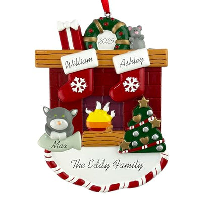 Customized and Personalized Couple Christmas Ornament - Family of 2-6 with One Pet - Add 1 of The 26 Different Dogs and Cats to Design Your Own Custom Pet Tree -Made to Order (Family of 2 with 1 Pet) - size: Family of 2 with 1 Pet