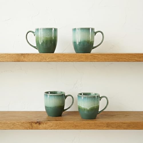 Bosmarlin Ceramic Coffee Mug Set of 4, 17 Oz, Coffee Cups, Microwave Safe, Unique Reactive Glaze (Green) - color: Green