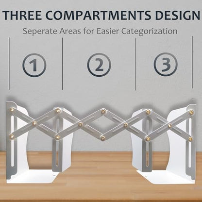 Metal Bookends, Book Ends for Heavy Books, Adjustable Book Holder for Shelves, Book Stopper for Home/School/Office, Extends up to 19 inches, White - color: White-new