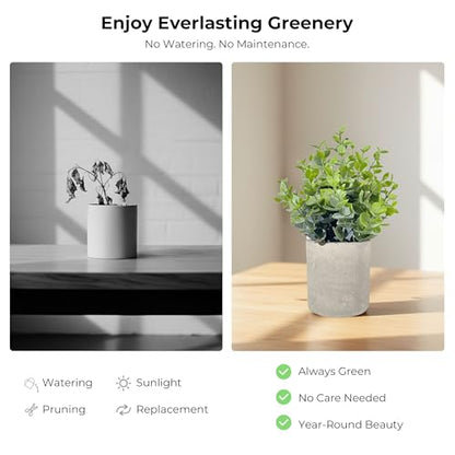 Small Artificial Plants in Pots, Faux Plants Indoor Small with Cement Pots for Desk, Shelf & Office Decor, Fake Plants Indoor Decorative Set of 4