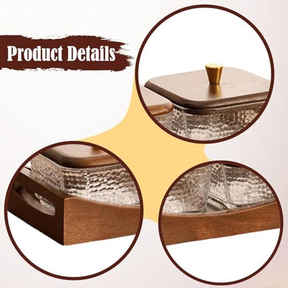 Divided Serving Tray with Lid, Made of Glass and Wood, Snack Bowl with Compartments for Fruit, Nuts, and Sweets. and Practical for Kitchen, of, 2 Compartments - size: 2 Compartments