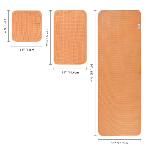 POLYTE 430 GSM Poly Blend Microfiber Quick Dry Waffle Bath Towel Set of 6 | 2-Body Towels, 2-Hand Towels, 2-Wash cloths, Oversize, Lint Free - color: Orange