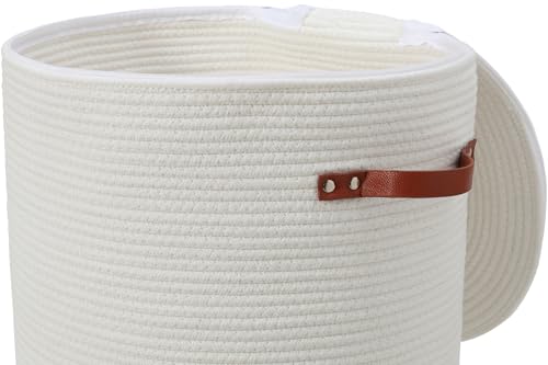 16"x20" Extra Large Cotton Rope Basket with Zipper Lid, Woven Laundry Hamper and Blanket Storage Basket, Round Clothes Bin for Living Room Bedroom, White - color: All White