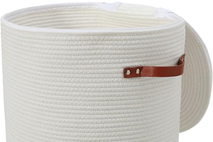16"x20" Extra Large Cotton Rope Basket with Zipper Lid, Woven Laundry Hamper and Blanket Storage Basket, Round Clothes Bin for Living Room Bedroom, White - color: All White