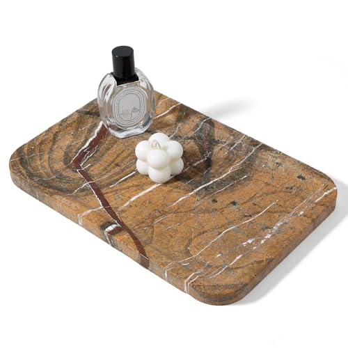 Marble Tray, 12"x8" Natural Marble Vanity Tray for Countertop Bathroom Kitchen Dresser, Decorative Catchall Trays for Perfume Jewelry, Rectangular Stone Serving Tray(Rainforest Gold) - color: Rainforest Gold