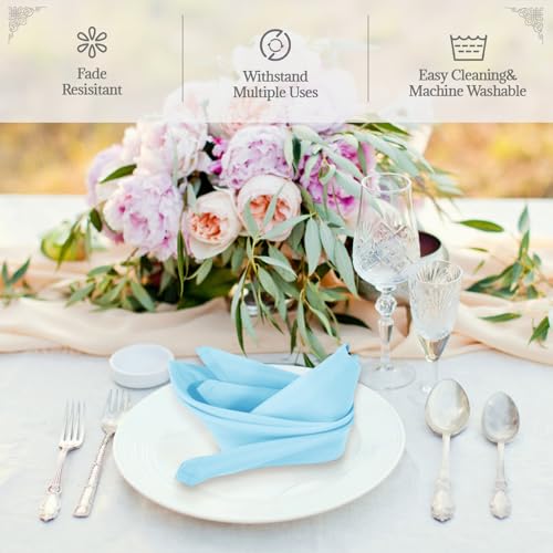 PLOYMONO Baby Blue Cloth Napkins - 8 Pack 17"x17" Polyester Dinner Napkins | Heavy Duty 180 GSM Cloth Napkins with Hemmed Edges - Great for Restaurants, Weddings, Parties, Banquets Dinner - color: Baby Blue