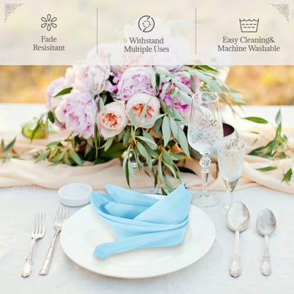 PLOYMONO Baby Blue Cloth Napkins - 8 Pack 17"x17" Polyester Dinner Napkins | Heavy Duty 180 GSM Cloth Napkins with Hemmed Edges - Great for Restaurants, Weddings, Parties, Banquets Dinner - color: Baby Blue