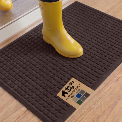 GORILLA GRIP® Ultra Absorbent Front Door Mat Outside Entrance 35x23, Traps Dirt and Moisture, HydroABSORB Indoor Outdoor Doormat Holds Up to 5.7 Cups Water, Stain and Fade Resistant Welcome Mat Coffee - color: Coffee, size: 35" X 23"