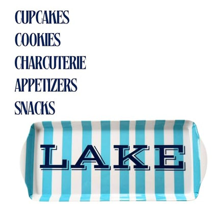 Lake Melamine Serving Tray with Handles Blue Stripe Rectangular BBQ Platter | By Sprinkles & Confetti Shatter-Resistant BPA-Free Dishwasher Safe Charcuterie Days Entertaining Food Display Kitchen - color: Blue Stripe