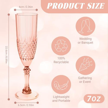 12 Pack Plastic Champagne Flutes, Rose Gold Reusable Champagne Glass | Unbreakable Hard Plastic Mimosa Cups Bulk with Stem, Fancy Stemware for Wedding, Party & NYE Celebration - color: Rose Gold