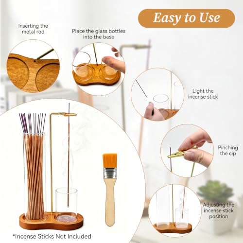 Wood Incense Holder with Glass Ash Catcher for Stick Incense | Wood And Glass, Vertical Design, Clean Ash Collection, Fits Incense Sticks, Home Yoga Meditation