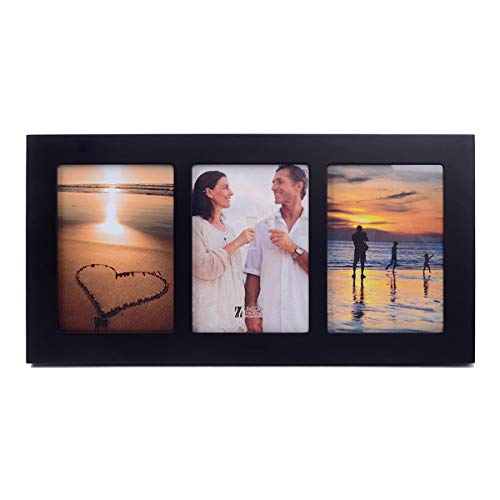 4x6 3-Opening Collage Picture Frame Black Wood | Shatter-resistant glass, tabletop & wall mount, fits 4x6 photos - size: 4x6 - 3 Opening