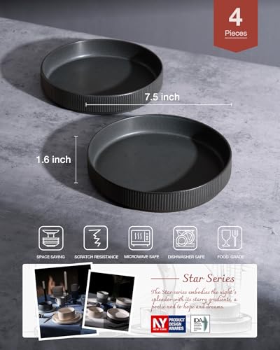 famiware Star 7.5" Pasta Bowls Set of 4, Plate Bowls, Matte Dark Charcoal | Double Reactive Glaze, Microwave & Dishwasher Safe, Lead-free and Cadmium-free, Stoneware Scratch Resistant, Kitchen Bowls - color: Dark Charcoal - Full Glaze Matte, size: 4 Pcs