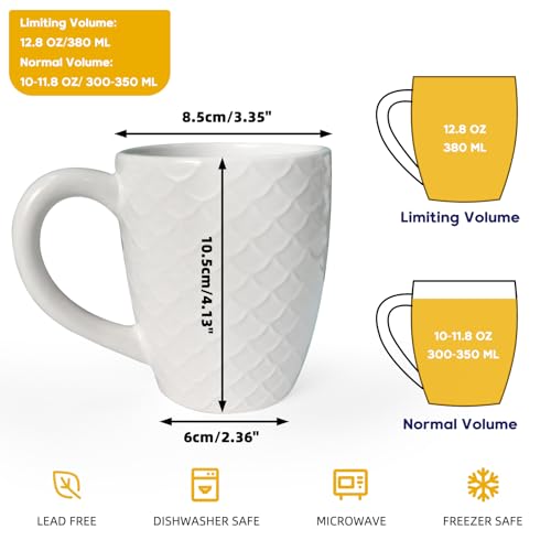 Schliersee 12 OZ White Ceramic Coffee Mugs Set of 6, Stylish Embossed Coffee Cups Set for Coffee, Tea, Milk, Cocoa, Cereal - color: White Coffee Mugs, size: 12 OZ