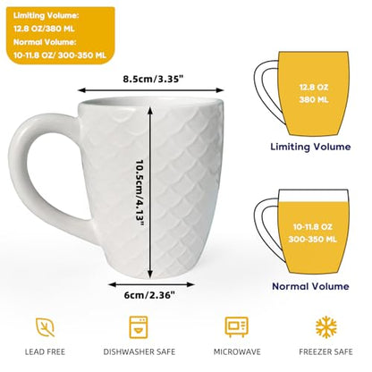 Schliersee 12 OZ White Ceramic Coffee Mugs Set of 6, Stylish Embossed Coffee Cups Set for Coffee, Tea, Milk, Cocoa, Cereal - color: White Coffee Mugs, size: 12 OZ