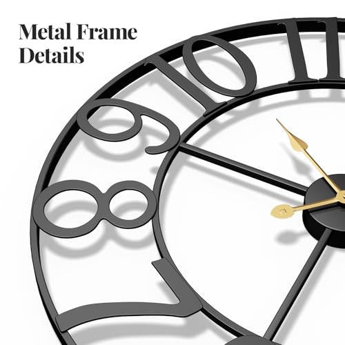 20 Inch Black Wall Clock, Battery Operated Round Clock, Arabic Numerals - color: Black Arabic Number, size: 20 Inch