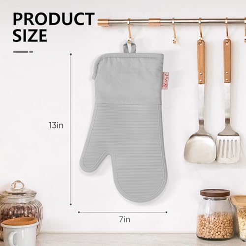 YUTAT Silicone Oven Mitts,High Heat Resistant Up to 500 Degrees,Waterproof Cooking Gloves with Soft Polyester Filling,Kitchen Potholder Set - Perfect for BBQ,Baking and Cooking,Grey,2 Pcs Set - color: Gray-striped Surface, size: 13“L x 7"W-2 Piece