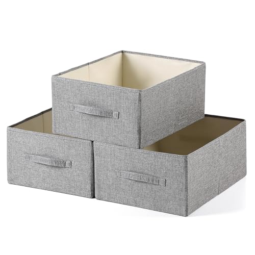 Linen Folding Storage Bins, 3 Pack Large Storage Baskets, Washable, Clothing Storage Bins with Handle, Closet Organizer for Storage Sweater,Sheets(dark grey, 18½"x13½x8½) - color: dark grey, size: 18½"x13½"x8½"