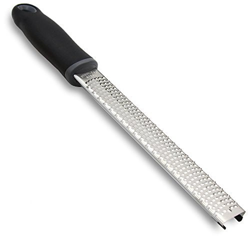 8-Inch Lemon Zester & Cheese Grater, 18/8 Stainless Steel, Black | Fine 18/8 Stainless Steel Blade for Citrus, Parmesan, Ginger and Garlic, Soft Non-slip Handle, Cover, Dishwasher Safe - color: B-Black