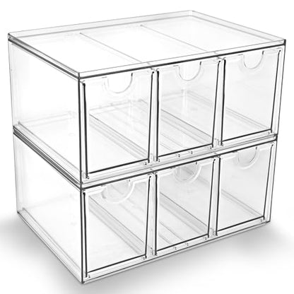 Prsildan Tea Bag Organizer K Cup Holder Drawer Coffee Pods Storage, 2 Pack | Clear Acrylic, Stackable, Pull Out, For Kitchen Office Craft Art Supplies Hair Accessories Makeup Small Items - size: Stackable-6 Drawers