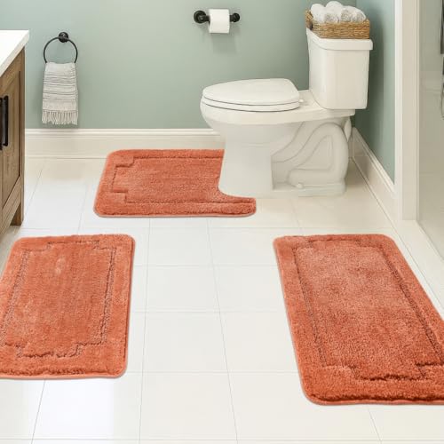 Bath Rugs Set 3 Pieces Bathroom Mat Soft Absorbent Plush Shaggy Soft Floor Non Slip Shower Bath Tub Machine Washable (Spice-ser, 20"x32"/20"x20"/17"x24") - color: Spice, size: 20"x32"/20"x20"/17"x24"