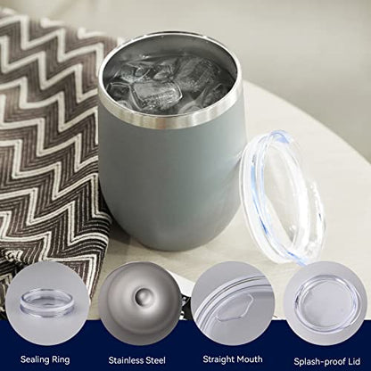 DOMICARE Stainless Steel Wine Tumbler Bulk with Lid, Personalized Insulated Tumblers Set, 12oz Travel Coffee Cups Pack of 1, Gray - color: Gray, size: 1 Count (Pack of 1)