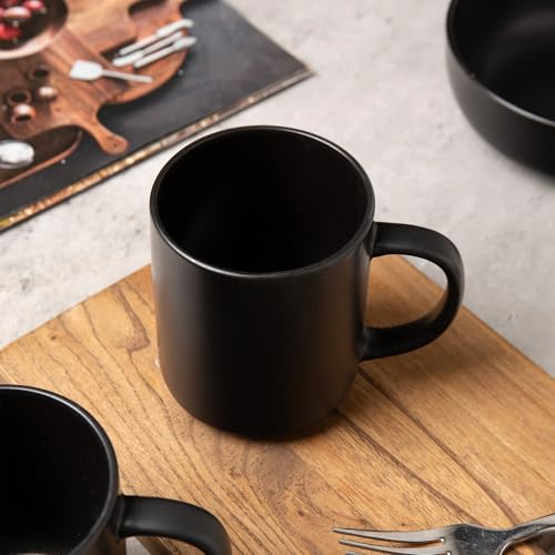 12-Piece Stoneware Dinnerware Set with Mugs | Microwave and Dishwasher Friendly | Stackable Matte Glaze Plates & Bowls | Service for 3 (Black for 3) - color: Black for 3
