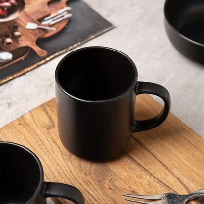 12-Piece Stoneware Dinnerware Set with Mugs | Microwave and Dishwasher Friendly | Stackable Matte Glaze Plates & Bowls | Service for 3 (Black for 3) - color: Black for 3